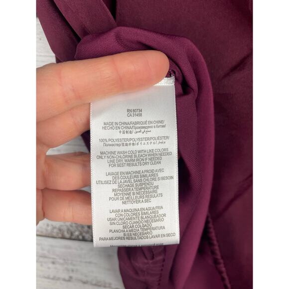 Bordeaux Tana Short Sleeve Top Satin Red Wine Small Boxy Career Office Tie Waist - Picture 5 of 7